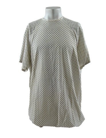 Davis (Jake Gyllenhaal) screen worn, hero, white with shield wagon wheel print with velcro in back of the neck hospital gown.