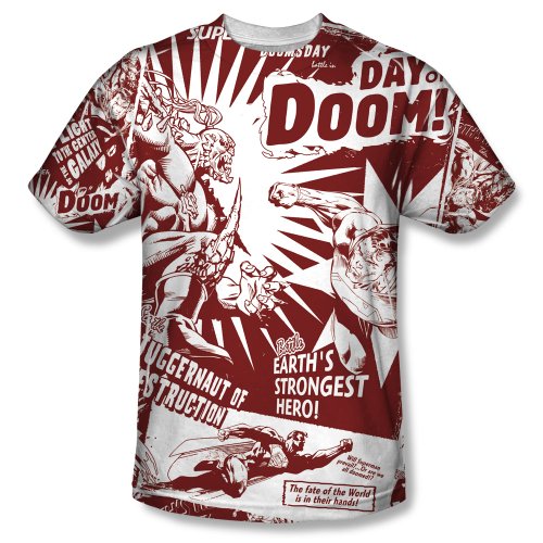 Superman Day Of Doom Mens Short Sleeve 100% Poly Sublimation Crew Shirt
