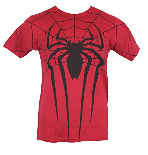 Spider-Man (Marvel Comics) Mens T-Shirt - Long Style Black Logo Over Web Image