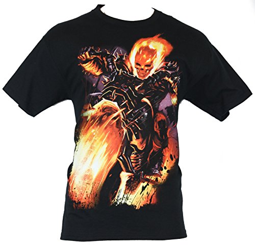 Ghost Rider (Marvel Comics) Mens T-Shirt - Giant Flaming Riding Cycle Image