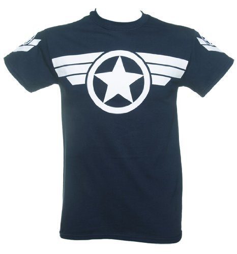 Mens Navy Steve Rogers Super Soldier Captain America Uniform Marvel T Shirt