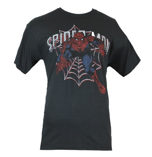 Spider-Man (Marvel Comics) Mens T-Shirt - Distressed Simple Approaching Web Pic