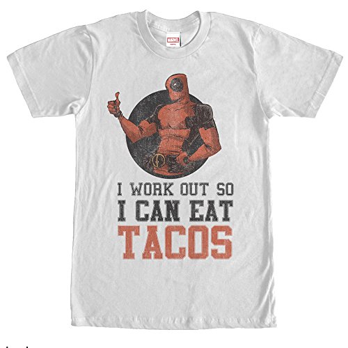 Marvel Deadpool Work Out Eat Tacos Mens Graphic T Shirt