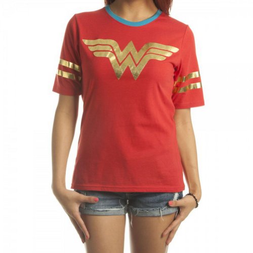 DC Comics Wonder Woman All Foil Juniors Red Athletic T-Shirt